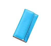 Portefeuille PU Cuir Longue Femme Chequier Compagnon Grande Capacité Porte-Monnaie Bleu Clair