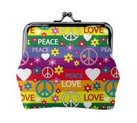 Portefeuille Rainbow Peace Sign, joli portefeuille à fermeture baiser, petit portefeuille en cuir synthétique pour femme