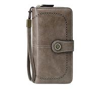 Portefeuille RFID anti-magnétique pour femme en cuir ciré américain européen de grande capacité Portefeuille pour homme Petit porte-monnaie, gris, Taille unique