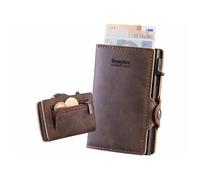 Semptec Portefeuille RFID avec poussoir 8 cartes et compartiment monnaie - marron