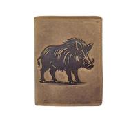 Portefeuille Sanglier Cuir vintage, RFID Blocage, 3 volets avec pression, carte, permis, identité et monnaie - Idée cadeau - Marron