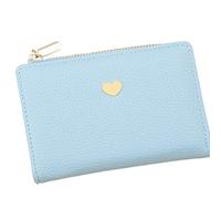 Portefeuille simple à deux plis en cuir pour femme - Portefeuille fin et court - Petit portefeuille à deux plis - Porte-cartes - Portefeuille compact, Bleu, As the pic show