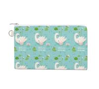 Portefeuille souple, sac à main en toile avec fermeture éclair pour femme, trousse de maquillage, porte-monnaie pour pièces de monnaie, billets, motif imprimé « Crash », 18,8 x 11,7 cm, motif cygne, n