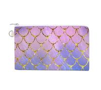 Portefeuille souple, sac à main en toile avec fermeture éclair pour femme, trousse de maquillage, porte-monnaie pour pièces de monnaie, billets, motif queue de sirène, écailles de poisson colorées, or