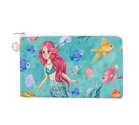 Portefeuille souple, sac à main en toile avec fermeture éclair pour femme, trousse de maquillage, porte-monnaie pour pièces de monnaie, billets, motif Crash, 18,8 x 11,7 cm, motif sirène marine, poiss