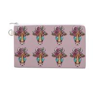 Portefeuille souple, sac à main en toile avec fermeture éclair pour femme, trousse de maquillage, porte-monnaie pour pièces de monnaie, billets, 18,8 x 11,7 cm, imprimé portrait de vache dans une cour