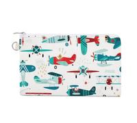 Portefeuille souple, sac à main en toile avec fermeture éclair pour femme, trousse de maquillage, porte-monnaie, pièces de monnaie, billets, motif Crash, 18,8 x 11,7 cm, imprimé avions, hommes, turquo