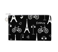Portefeuille souple, sac à main en toile avec fermeture éclair pour femme, trousse de maquillage, porte-monnaie pour pièces de monnaie, billets, 18,8 x 11,7 cm, imprimé Tour Eiffel blanche, vélo, Pari
