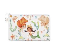 Portefeuille souple, sac à main en toile pour femme, trousse de maquillage à fermeture éclair, porte-monnaie pour pièces de crédit, billets, 18,8 x 11,7 cm, imprimé dessin animé, sirène, noir et blanc