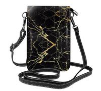 Portefeuille spacieux pour téléphone portable en toile polyvalente avec sangle en cuir réglable en marbre noir et doré