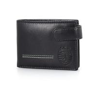 Portefeuille Sporting Cuir avec Languette, 10,5 x 7,5 x 2 cm, Porte-Monnaie, Billets, emplacements pour Cartes, fenêtre pour Documents Photo, Fermeture Pression, RFID, Noir, Marron (Noir)