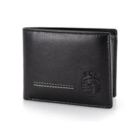 Portefeuille Sporting Cuir avec Porte-Monnaie 12x8,5x2 cm. Plusieurs emplacements pour Cartes et Rabat avec fenêtre pour Documents Photo. Compartiment pour Billets. RFID, Noir, Marron (Noir)