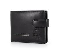 Portefeuille Sporting Cuir avec séparateur, 12x9x2 cm. avec Pochette, Compartment pour Cartes, fenêtre pour Documents Photo, Compartment pour Les Notes, Fermeture à Bouton-Pression. RFID (Noir)