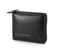 Portefeuille Sporting en Cuir, avec Fermeture éclair, Porte-Monnaie, 11,5x9,5x2 cm. Plusieurs emplacements pour Cartes, Billets, fenêtre pour Documents Photo, RFID, Noir, Marron (Noir)