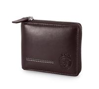 Portefeuille Sporting en Cuir, avec Fermeture éclair, Porte-Monnaie, 11,5x9,5x2 cm. Plusieurs emplacements pour Cartes, Billets, fenêtre pour Documents Photo, RFID, Noir, Marron (Marron)