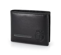 Portefeuille Sporting en Cuir avec Porte-Monnaie, 10 x 8,5 x 1,5 cm. Plusieurs emplacements pour Cartes. Compartiment pour Billets. Protection RFID. Noir, Marron (Noir)