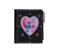 Portefeuille Stitch Et Angel One À L'intérieur D'un C?Ur Et Autour De Fleurs Hawaïennes, Sac À Dos Lil Compact En Simili-Cuir Pu Porte-Cartes Avec Fermeture Éclair Multi-Poches Unisexe Homme/Fem