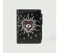 Portefeuille style gothique, pendentif en forme de larme, d'étoile, de soleil et d'épée avec cristaux, design créatif de pentagramme sur la fermeture éclair, porte-cartes de mode décontractée MoyenPol