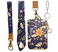 Portefeuille tendance avec cordon avec étui d'identité à fermeture éclair - Porte-badge pour femmes (Tournesol d'automne)