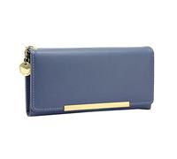 Portefeuille tendance pour femme avec nouveau motif sac à main solide simple long portefeuille tendance pratique porte-badge pour le cou, bleu, Taille unique