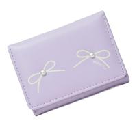 Portefeuille tendance pour filles avec nœuds - Petit porte-cartes en cuir synthétique - Poche pour monnaie - Avec fenêtre transparente - Portefeuille tendance pour filles, violet, Beauté de masse