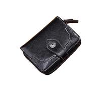 Portefeuille tendance rétro en cuir ciré pour femme avec fermeture éclair, Noir , Taille unique