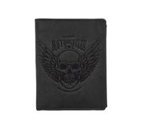 LOLUNA® Portefeuille tête de Mort Cuir Vintage, RFID Blocage, 3 Volets avec Pression, Carte, permis, identité et Monnaie - Idée Cadeau (Noir Tete)