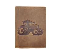 Portefeuille Tracteur Cuir vintage, RFID Blocage, 3 volets avec pression, carte, permis, identité et monnaie - Idée cadeau - Marron