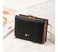 Portefeuille tri-plié pour femmes avec fenêtre d'identification de petite taille, décoré de motifs en forme de cœur, en PU léger, de style minimaliste et moderne. Idéal pour une utilisation profession