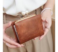 Portefeuille triptyque en PU avec fermoir à baiser et perles artificielles pour femmes. Avec fentes pour cartes de crédit et fenêtre d'identification. Peut contenir cartes de crédit/pièces d'identité/