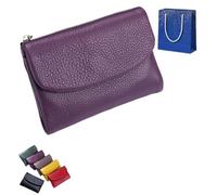 Portefeuille Unisexe en Cuir Galet Joyfullygo, Porte-Monnaie Court en Cuir Véritable De 13,5 Cm, Pochette Unisexe, Peut Contenir des Pièces De Monnaie Et des Cartes D'identité(Light Purple)