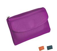 Portefeuille Unisexe en Cuir Galet, Petit Portefeuille pour Femme, Porte-Monnaie en Cuir Véritable De 13,5 Cm avec Porte-Cartes, Compartiment À Monnaie Et Fentes pour Billets (Deep Purple 2)