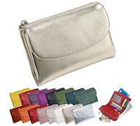 Portefeuille Unisexe en Cuir Galet, Porte-Monnaie Court en Cuir Véritable pour Pièces Et Cartes, Petit Porte-Monnaie Compact À Deux Volets avec Porte-Cartes, Pochette De 13,5 Cm, Petit Portefeuil (O)