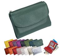 Portefeuille Unisexe en Cuir Galet, Porte-Monnaie Court en Cuir Véritable pour Pièces Et Cartes, Petit Porte-Monnaie Compact À Deux Volets avec Porte-Cartes, Pochette De 13,5 Cm, Petit Portefeuil (H)