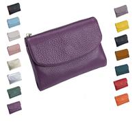 Portefeuille Unisexe en Cuir Galet, Porte-Monnaie en Cuir Pleine Fleur avec Porte-Cartes, Compartiment à Monnaie Et Fentes pour Billets, Porte-Monnaie en VéRitable pour Homme Et Femme (A)