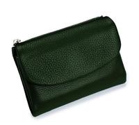 Portefeuille Unisexe en Cuir grainé Petit Porte-Cartes en Cuir véritable avec Fermeture éclair pour pièces,Pochette Bifold Courte de Pouces pouvant contenir pièces et Cartes d’identité (Dark Green)