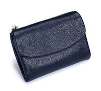 Portefeuille unisexe en cuir grainé petit porte-cartes en cuir véritable avec fermeture éclair pour pièces,pochette bifold courte de pouces pouvant contenir pièces et cartes d’identité (Dark Blue)