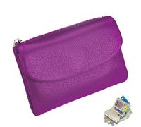 Portefeuille unisexe en cuir grainé véritable avec porte-monnaie, emplacements pour cartes de crédit et poche zippée, design compact à deux volets pour homme et femme, violet, 13.5*3*10CM, Minimaliste
