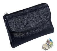 Portefeuille unisexe en cuir grainé véritable avec porte-monnaie, emplacements pour cartes de crédit et poche zippée, design compact à deux volets pour homme et femme, Noir , 13.5*3*10CM, Minimaliste