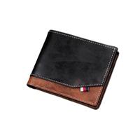 Portefeuille vintage à deux volets en cuir brillant pour homme, double compartiment fin, surface lisse, porte-monnaie, couleur café classique, cadeau pour homme, Noir , 10, Classique