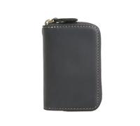 Portefeuille vintage en cuir véritable fait à la main avec fermeture éclair pour clés de voiture en cuir de vache pour femme (noir)