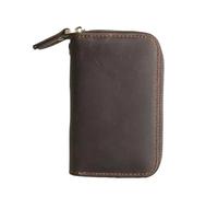 Portefeuille vintage en cuir véritable fait à la main avec fermeture éclair pour clés de voiture en cuir de vache pour femme - Porte-monnaie (marron foncé)