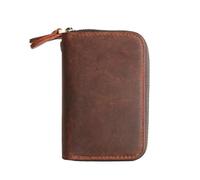 Portefeuille vintage en cuir véritable fait à la main avec fermeture éclair pour clés de voiture en cuir de vache pour femme - Porte-monnaie (rouge marron)