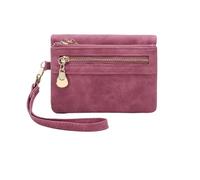 Portefeuille vintage for femme, petit, double pli, fermeture éclair, avec dragonne, portefeuille court en cuir, portefeuille portable multi-cartes avec fenêtre d'identification pour l’argent comptant,