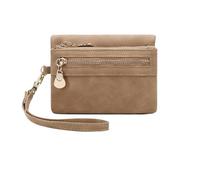 Portefeuille vintage for femme, petit, double pli, fermeture éclair, avec dragonne, portefeuille court en cuir, portefeuille portable multi-cartes avec fenêtre d'identification pour l’argent comptant,