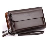 Portefeuilles à chaîne pour hommes, pochette pour hommes, sac à main en cuir, sac à main à fermeture éclair, long portefeuille d'affaires grand format (couleur : marron, taille : 12 x 4 x 21 cm)
