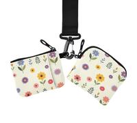 Portefeuilles à double dragonne pour femme, portefeuille à fermeture éclair | Petit portable, avec poche zippée, lot de 2, activités de plein air, prairie de fleurs sauvages