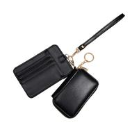 Portefeuilles double pochette porte-clés petit portefeuille avec pochettes pour pièces de monnaie, porte-cartes de voyage, sport, extérieur fermeture éclair autour du porte-clés, Noir