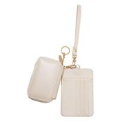 Portefeuilles double pochette porte-clés petit portefeuille avec pochettes pour pièces de monnaie, porte-cartes de voyage, sport, extérieur fermeture éclair autour du porte-clés, blanc