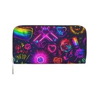 Portefeuilles LGBT en Cuir PU pour Hommes et Femmes, Motif tête de Mort néon, Fermeture éclair, Porte-Cartes de crédit, Pochette Longue